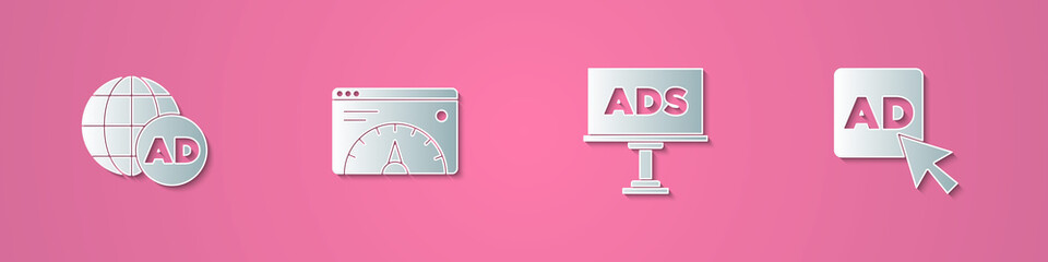 Set paper cut Advertising, Website statistic, and icon. Paper art style. Vector
