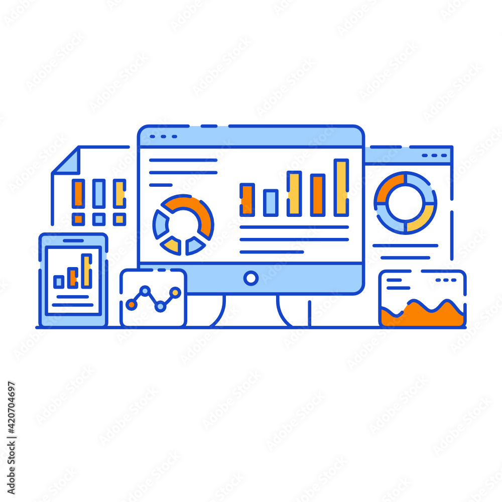 Wall mural analytics application in flat design illustration, editable vector