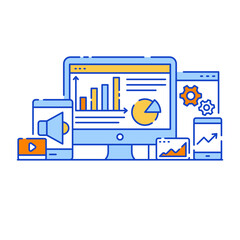 
Analytics application in flat design illustration, editable vector 

