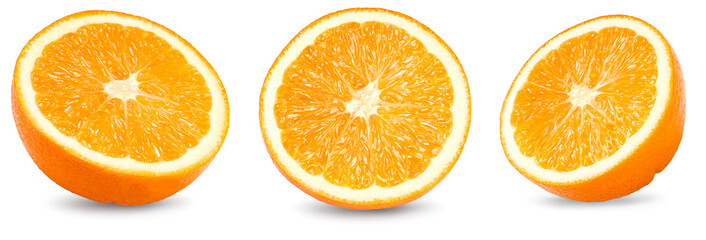 collection of cut of orange isolated on white background. healthy food. clipping path