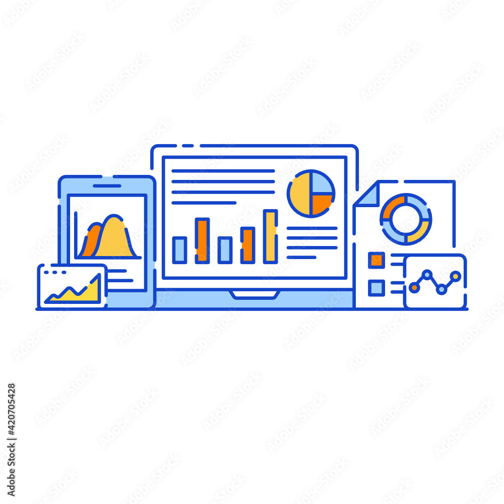 Wall mural analytics dashboard report in flat design illustration, editable vector
