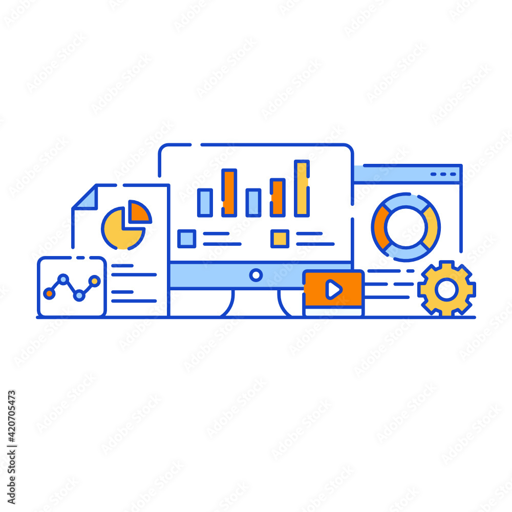 Canvas Prints analytics dashboard report in flat design illustration, editable vector