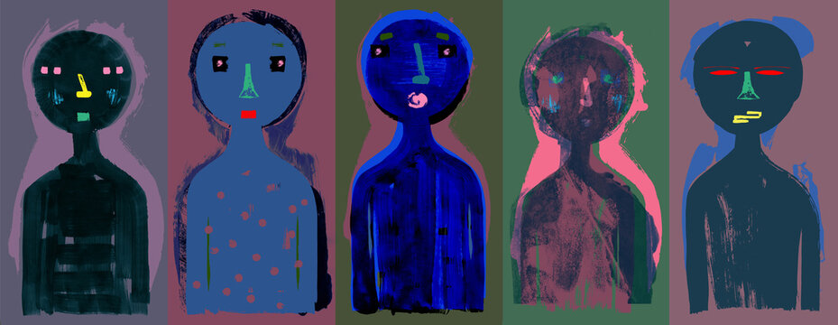 Modern People Dark Illustration - Five People Banner