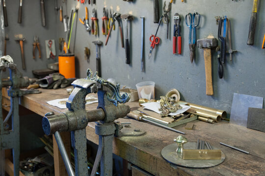 workbench with tools for metalwork