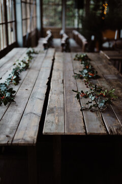 Table decorated for Christmas