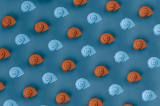 Illustration of blue and brown snails