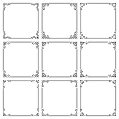 Vector set of square vintage frames with floral ornament