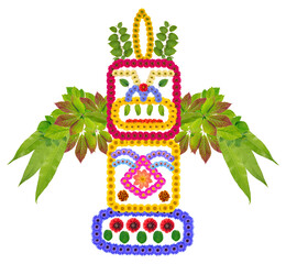 Ancient African totem symbol made from flowers and leaves isolated