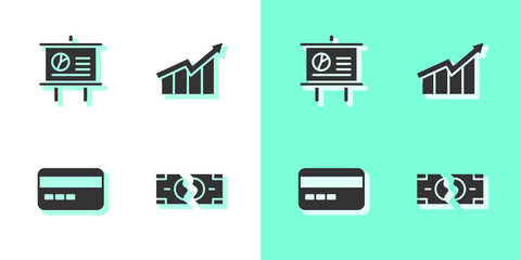 Set Tearing money banknote, Chalkboard with diagram, Credit card and Financial growth increase icon. Vector