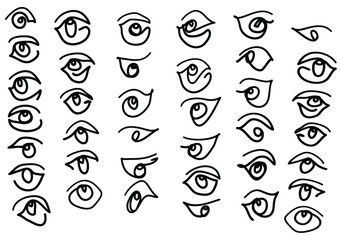 Black and white icons set of eyes. Pattern of abstract line art Eyes.