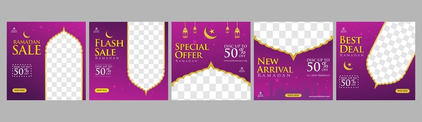 Set Ramadan Sale Square Banner Promotion Template, Ramadan sale social media post template banners ad. Perfect for social media post.