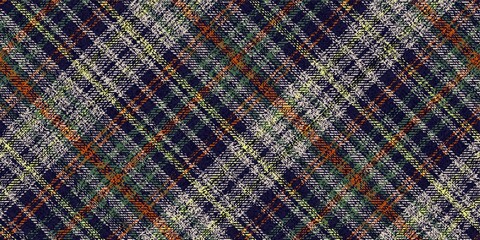 ragged old grungy seamless gingham fabric texture dark blue and beige checkered with yellow orange and green stripes for plaid, tablecloths, shirts, tartan, clothes, dresses, bedding, blankets