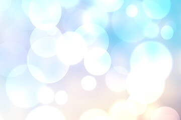 Abstract blurred fresh vivid spring summer light delicate pastel blue pink white yellow bokeh background texture with bright circular soft color lights. Beautiful backdrop illustration.