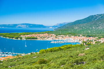 Panoramic view of town of Cres on the island of Cres in Croatia, Adriatic seascape