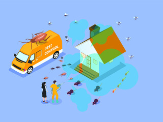 Pest control 3D isometric vector concept for banner, website, illustration, landing page, flyer, etc