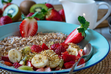 Granola with fruits and nuts in a bowl