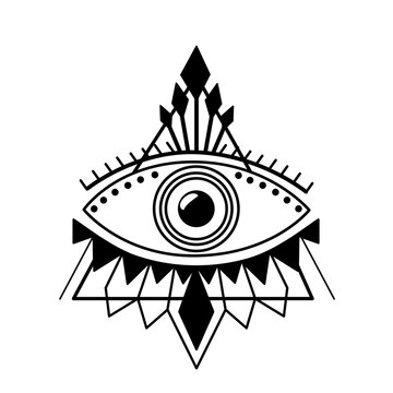 Eye of Providence. Magic witchcraft symbol. Evil eye. Magical esoteric religion sacred geometry symbol vector illustration. Black icon on white background. 