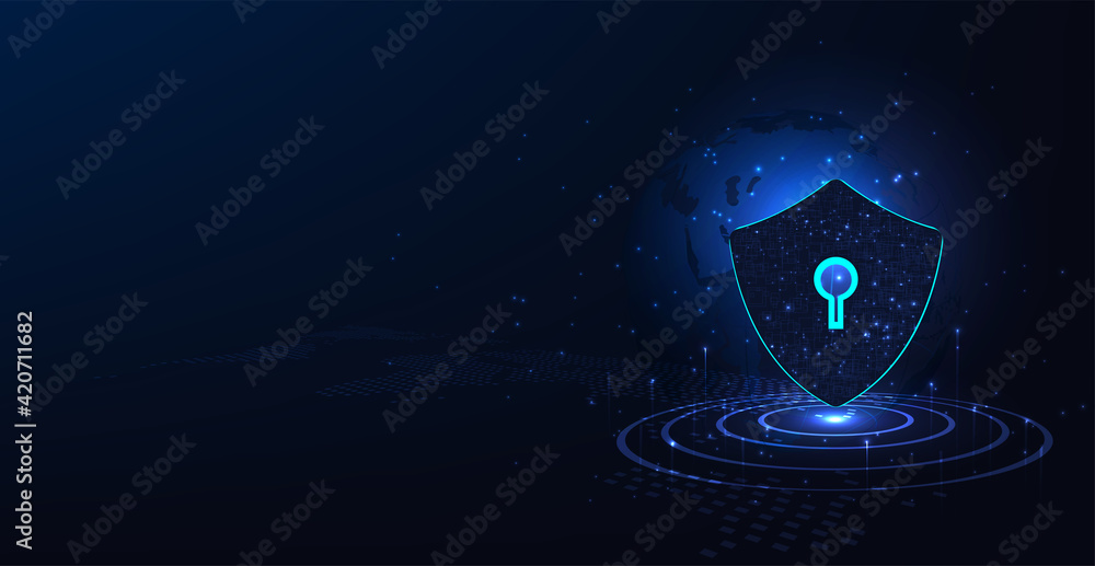 Aufkleber cyber security design concept.shield symbol on dark blue background.illustrates cyber data security.
