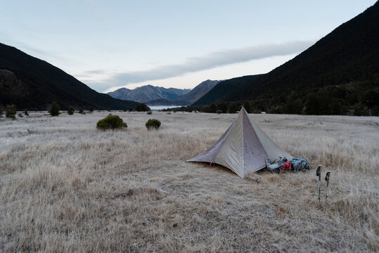 Tent and frost, Arthur's Pass National Park, New Zealand.