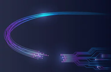 Poster Optical fiber with information flow. Abstract vector illustration of optical fiber with printed circuit board technology in the digital information space. A blank for creativity. © Evgeniy