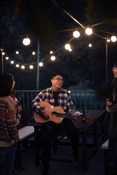 Group of friends having party