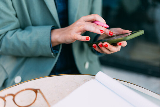 Closeup of a Woman Texting