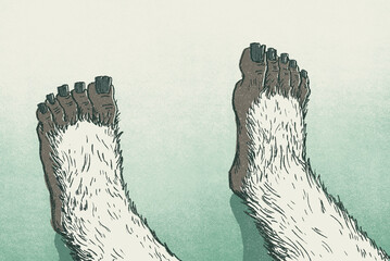 Yeti Feet Sitting On Snow In Winter