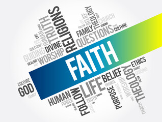 Faith word cloud collage , social concept background