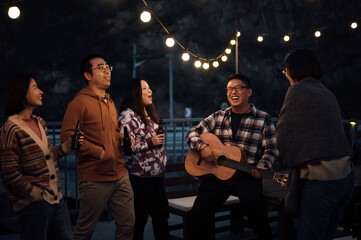 Group of friends having party