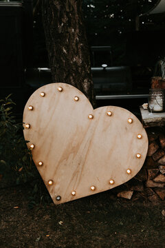 Wooden heart with lights