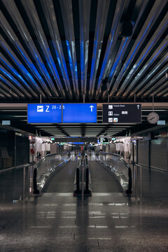 Digital signboards over escalators in airport