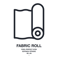Fabric or paper roll, carpet or yoga mat editable stroke vector outline icon. Pixel perfect. 48 x 48.