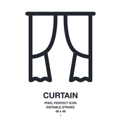 Curtain or drapery editable stroke outline icon isolated on white background vector illustration. Pixel perfect. 48 x 48.