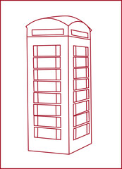 Red telephone booth. Great Britain symbol. London. With street, vector