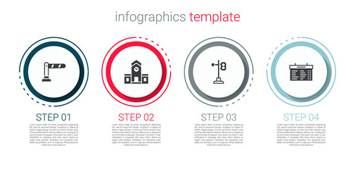 Set Railway barrier, station, Train traffic light and board. Business infographic template. Vector