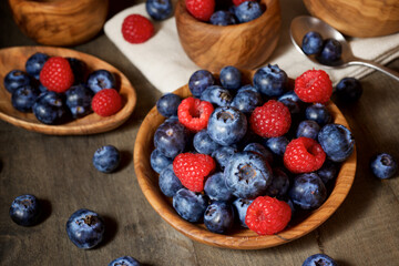 Raspberries and blueberries