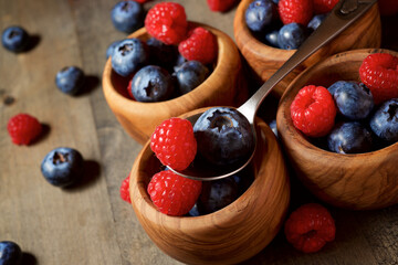 Raspberries and blueberries