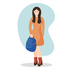 Portrait of a stylish young woman in casual clothing. Street fashion. Modern girl on a walk, going about her business. vector flat illustration