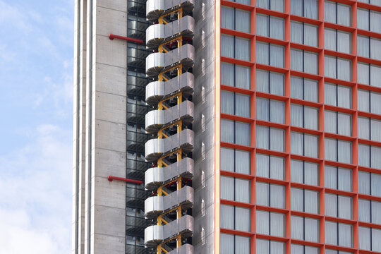 Multistory building with fire escape