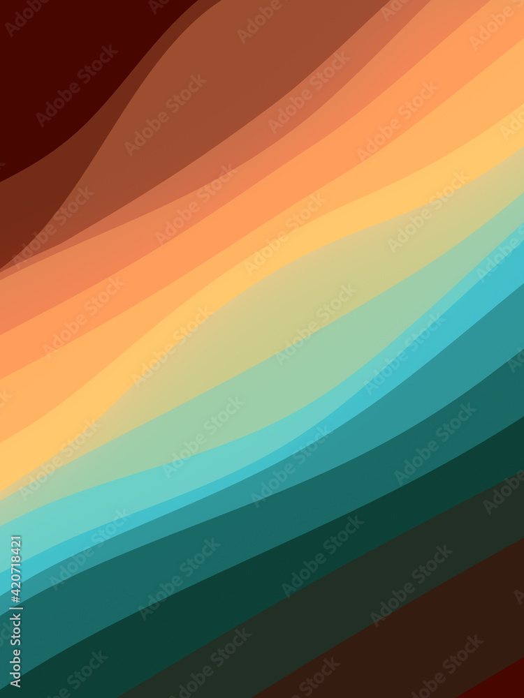 Poster 3d rendering texture with multi colored distorted waves. Modern digital illustration