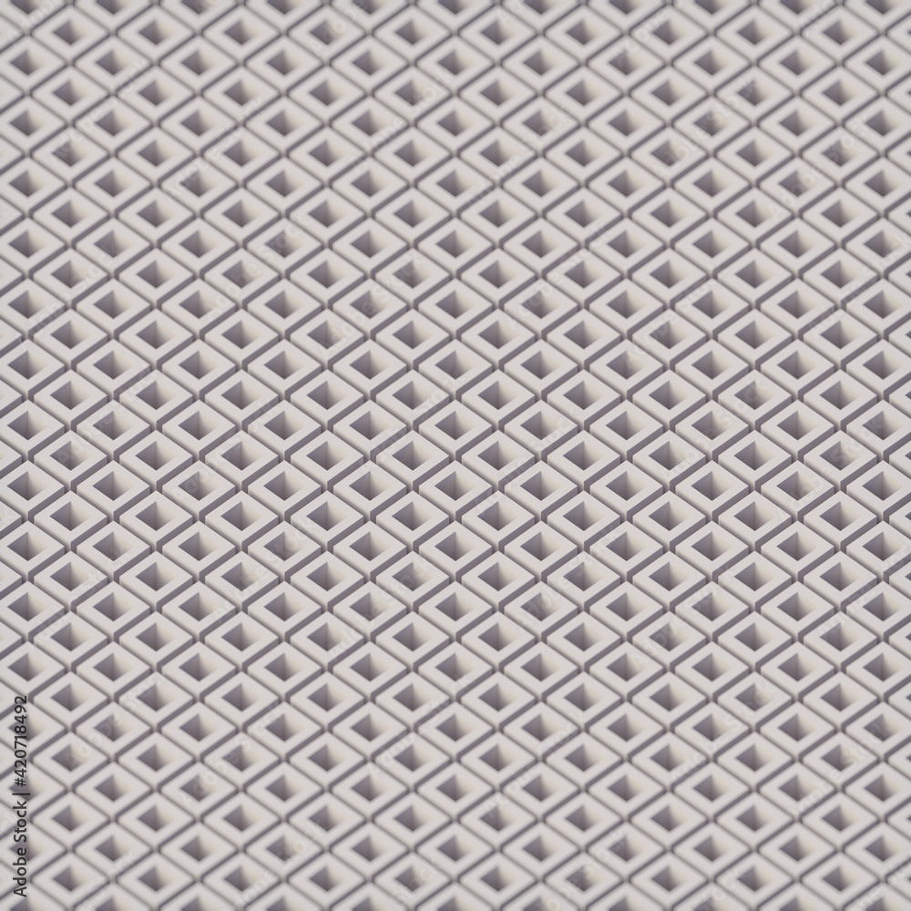 Poster Abstract geometric pattern of white boxes. Isometric view. Depth of field. 3d rendering illustration art background