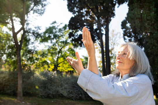 Mature woman daily routine in Barcelona, commute, tai-chi and grocery shopping in the city