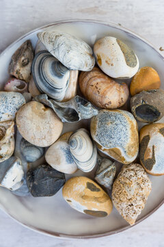Blue themed beach pebbles and stones