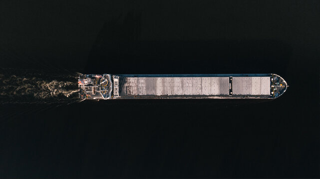 Top-view of a fast cargo ship