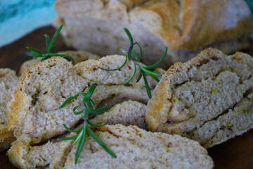 Freshly baked homemade bread in the oven.