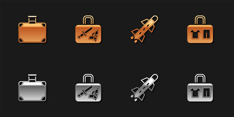 Set Suitcase, , Rocket and icon. Vector