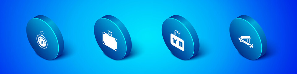 Set Isometric Barometer, Suitcase, Passenger ladder and icon. Vector