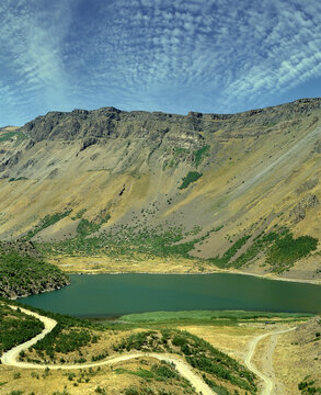 Lake Nemrut (Turkish: Nemrut G&ouml;l&uuml;) in caldera Volcano Nemrut, in the Bitlis Province, eastern part of Turkey. The volcano near Lake Van.