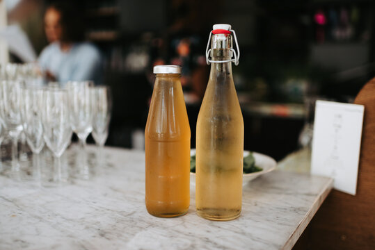 two bottles of homemade lemonade