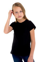Obraz na płótnie Canvas Pretty blonde girl in black t-shirt